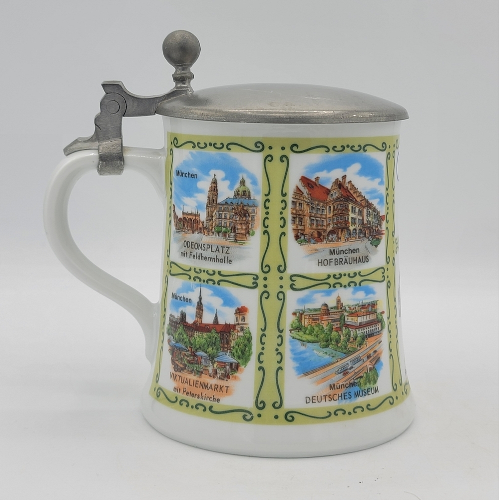 Vintage 1972 Munich Olympics KPM German Beer Stein 0.5L Porcelain Pewter Lid